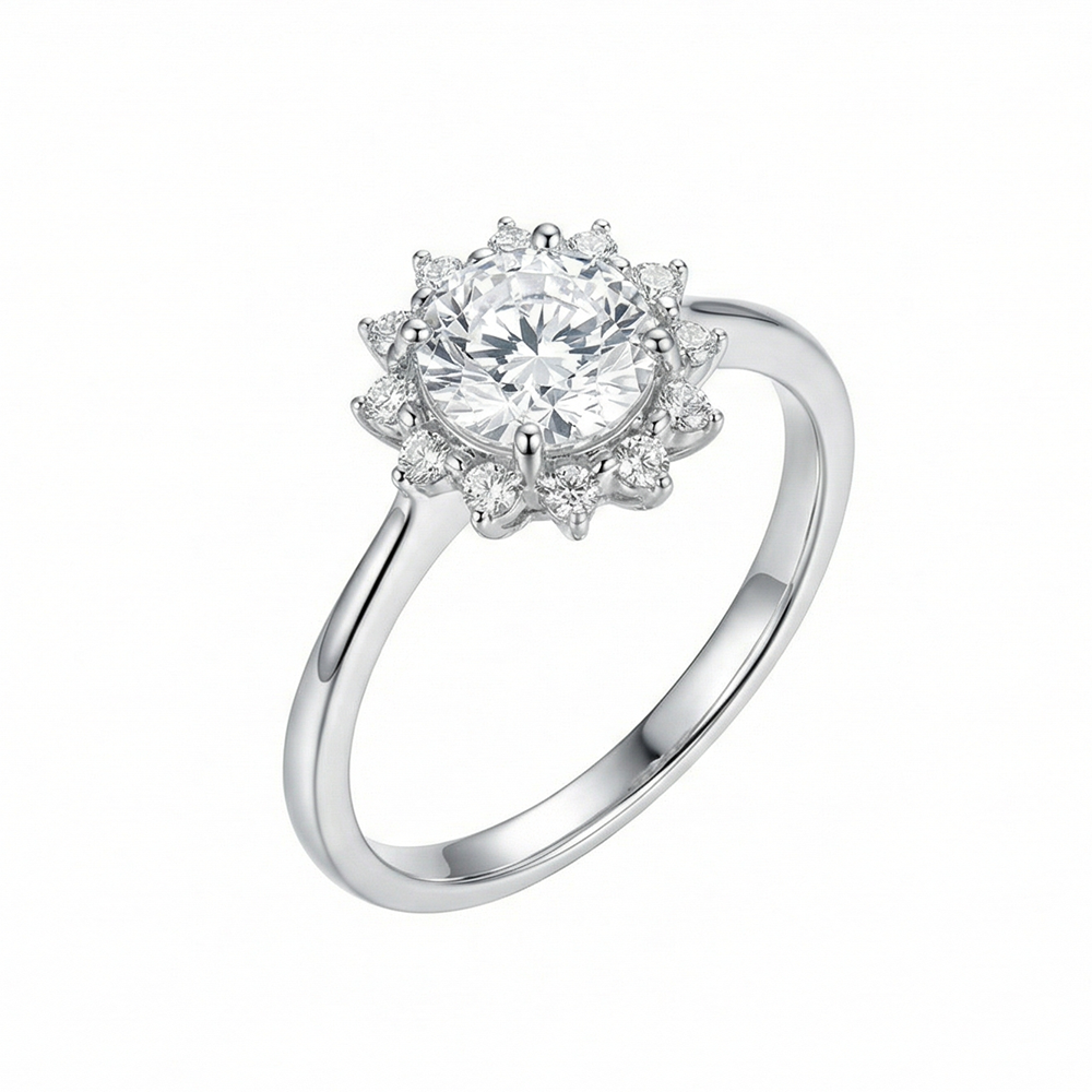 خاتم فضة 925 مرصع بفص شفاف دائري