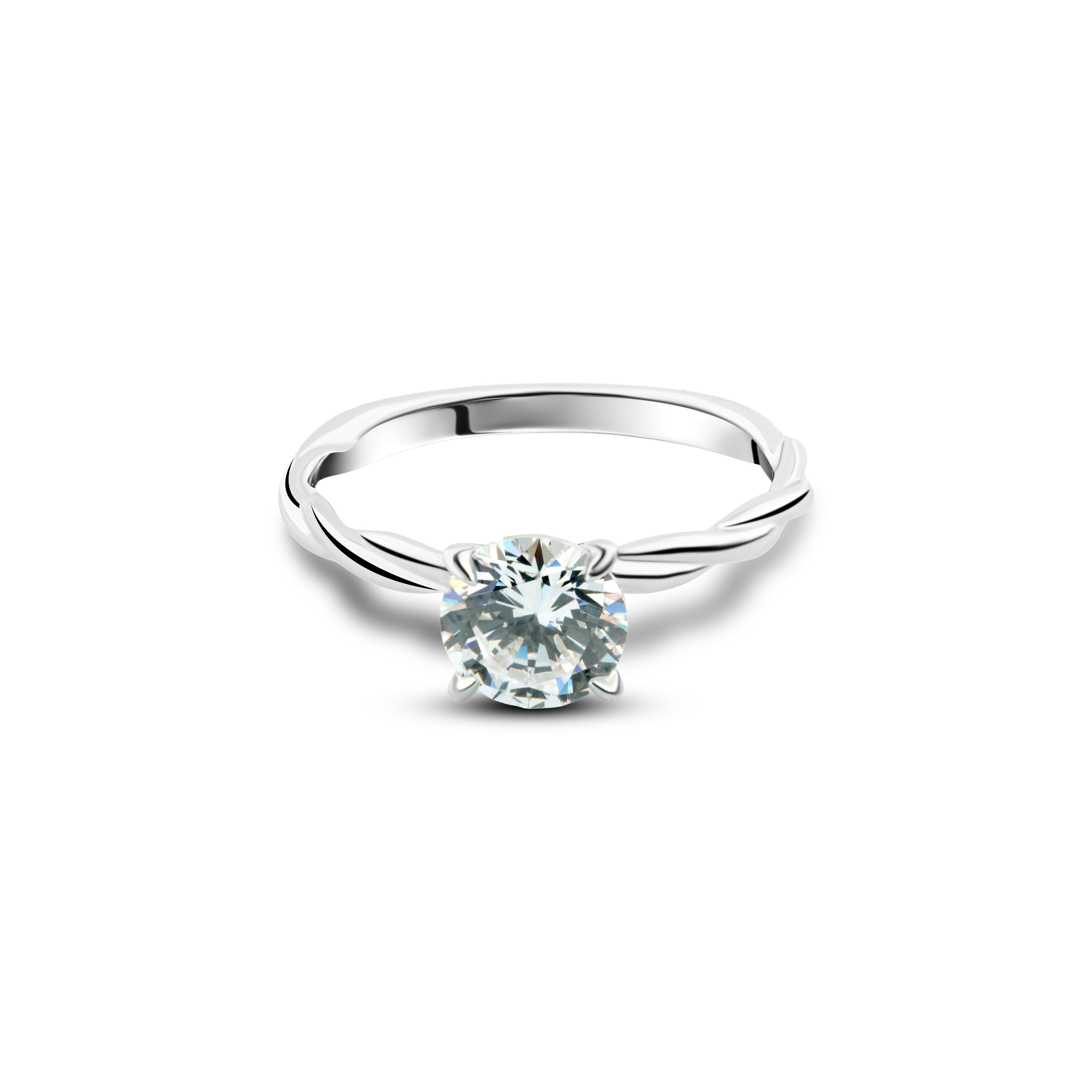 خاتم فص دائري لامع بتصميم مزدوج فضة عيار 925