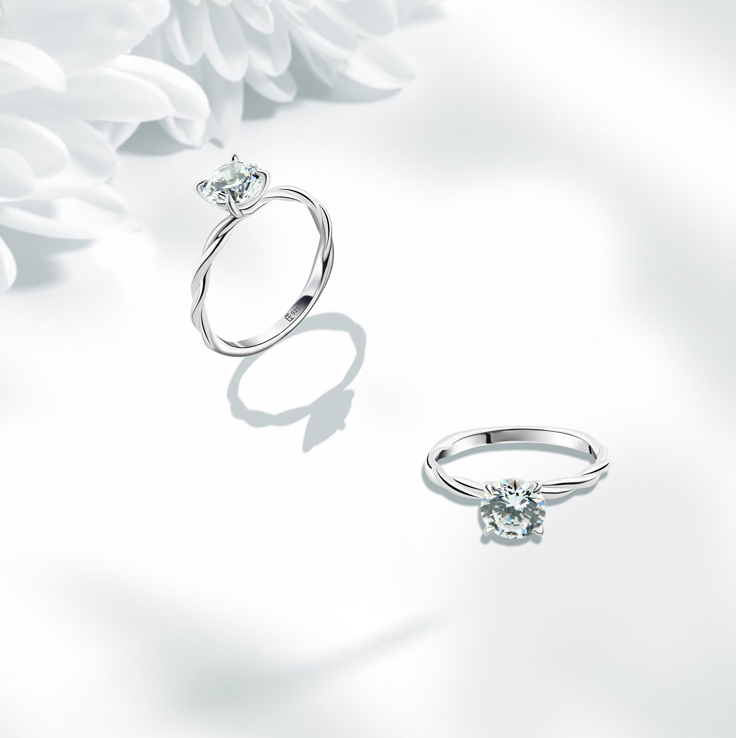 خاتم فص دائري لامع بتصميم مزدوج فضة عيار 925