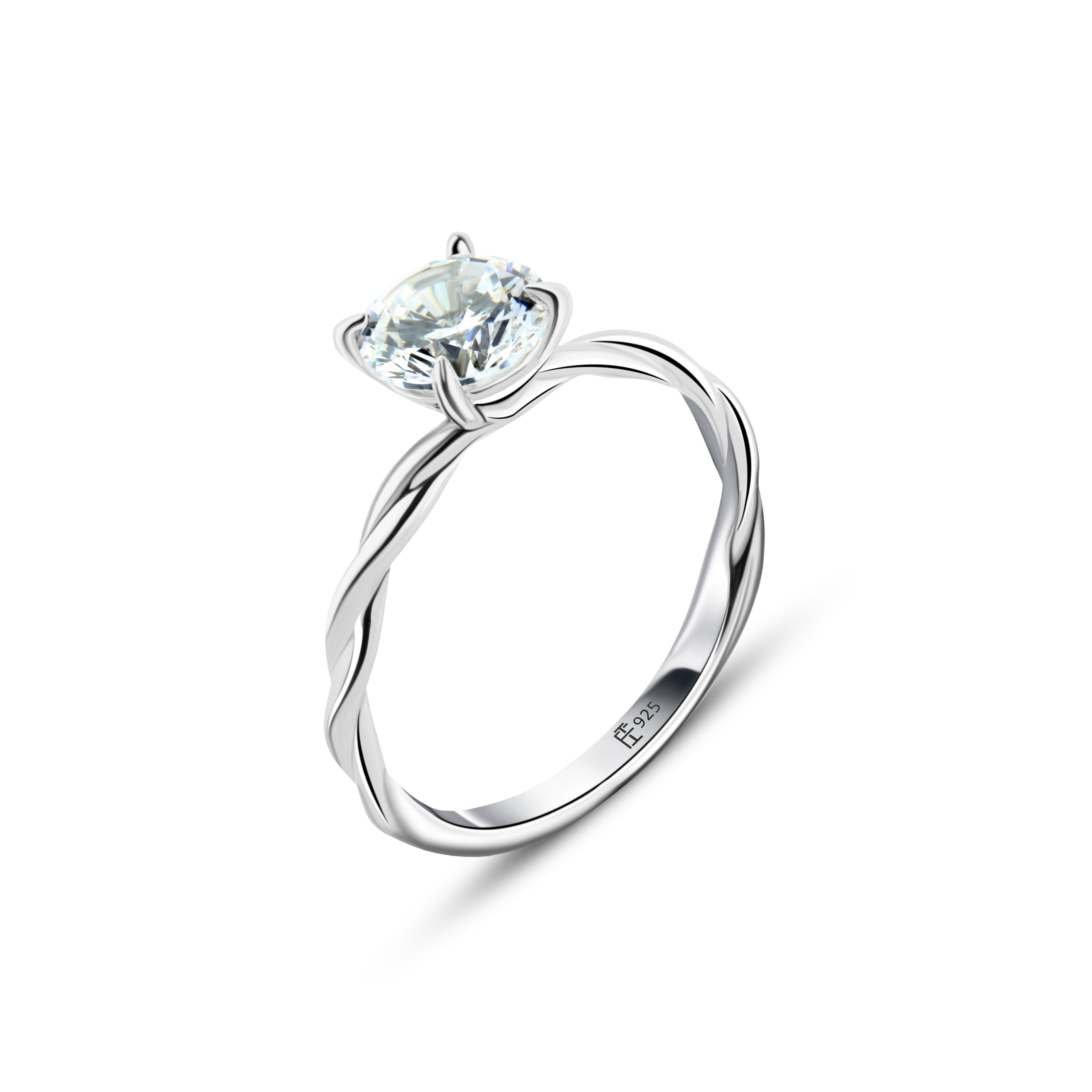 خاتم فص دائري لامع بتصميم مزدوج فضة عيار 925