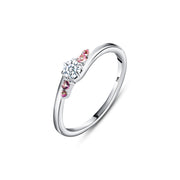 خاتم فص دائري مع فصوص وردية جانبية فضة عيار 925