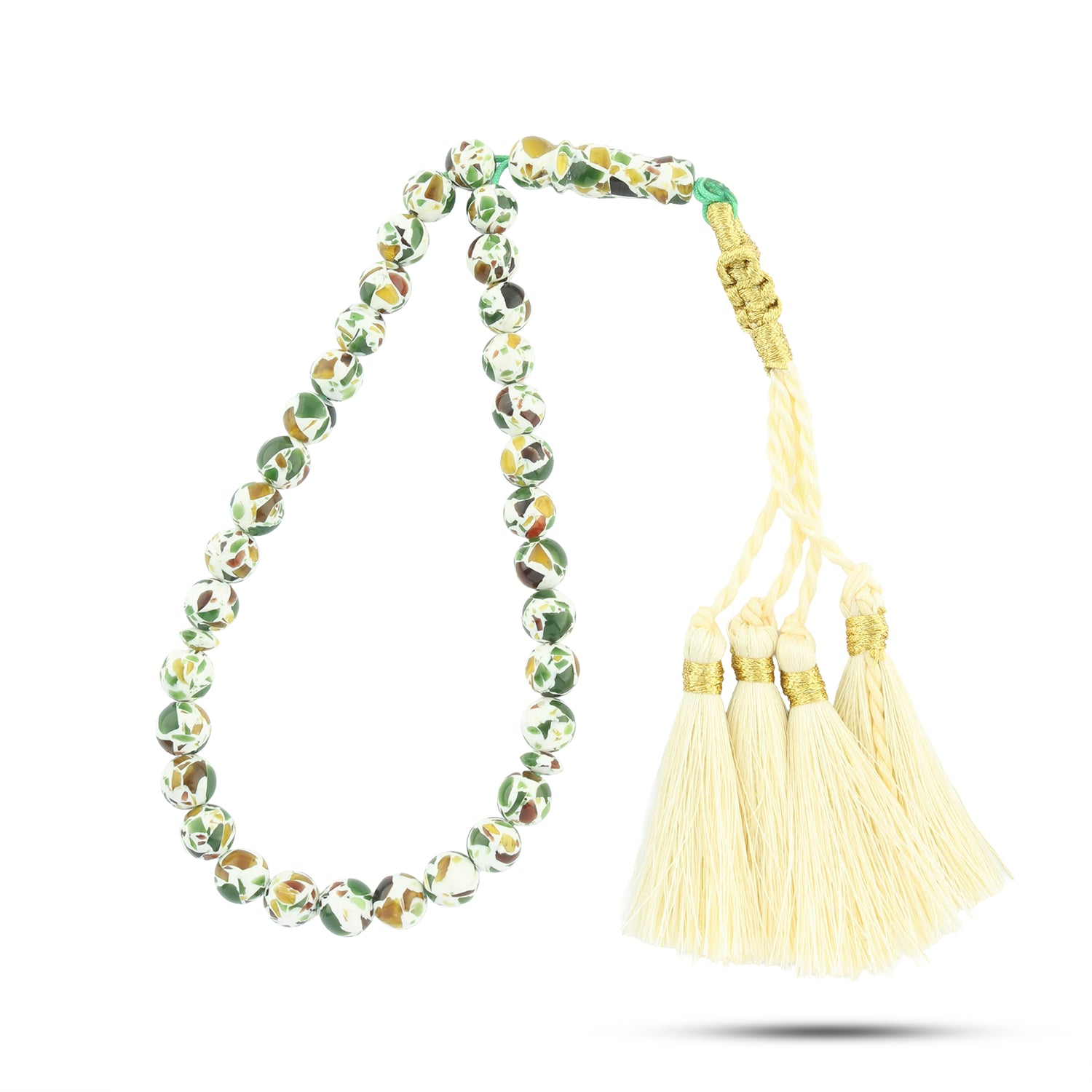 سبحة تراب عنبر أخضر 33 حبة مطعمة فضة 999