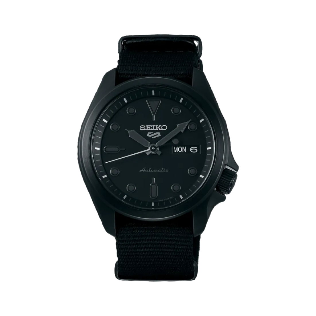 Seiko 5 Sports Black Dial Black Nylon Strap Men's Watch