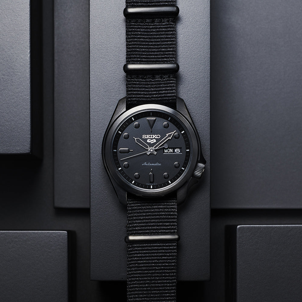 Seiko 5 Sports Black Dial Black Nylon Strap Men's Watch