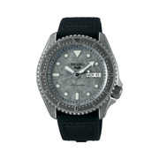 Seiko 5 Sports Silver Dial Black Leather Strap Men's Watch