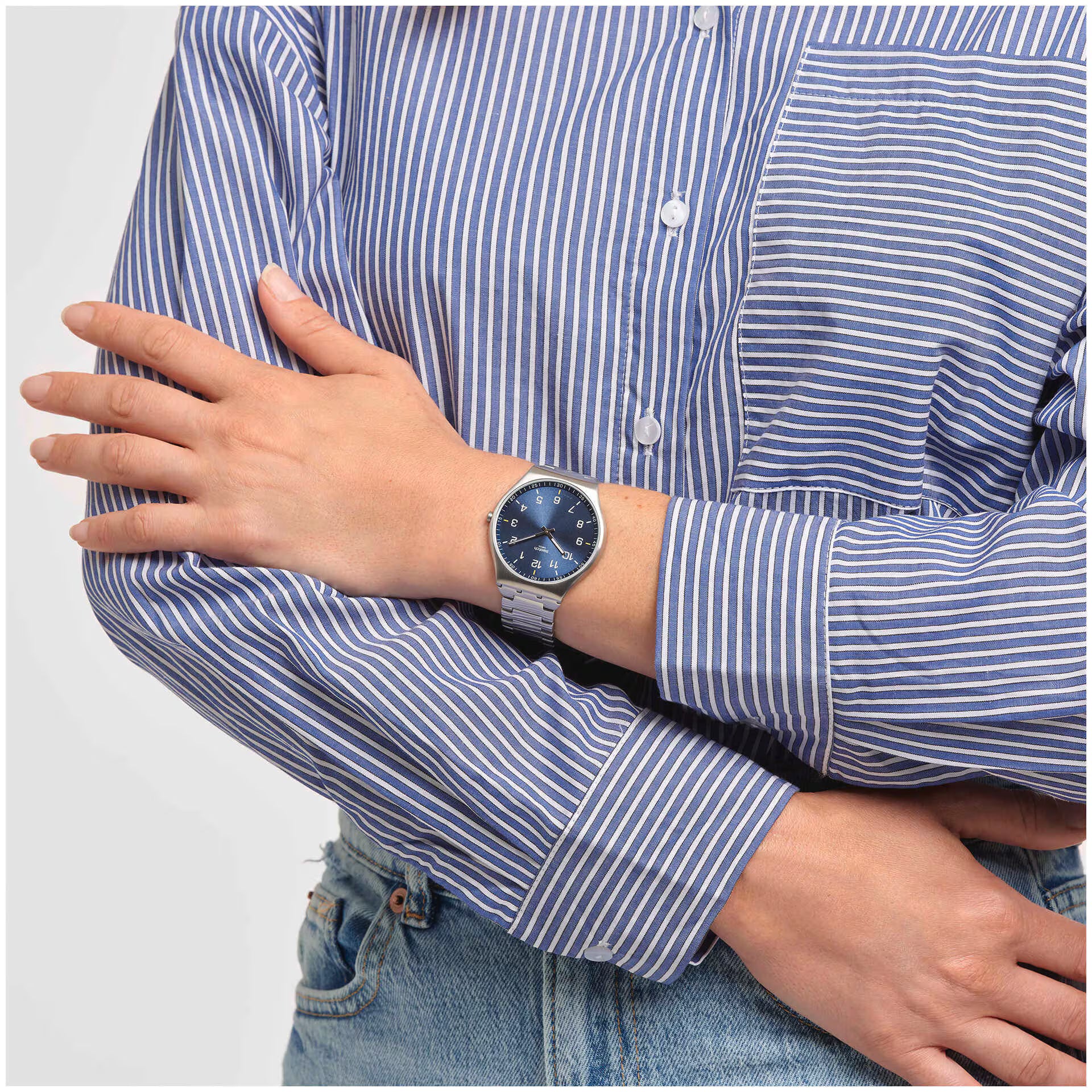 Swatch Men's Analog Watch – Blue Dial & Silver Stainless Steel Bracelet
