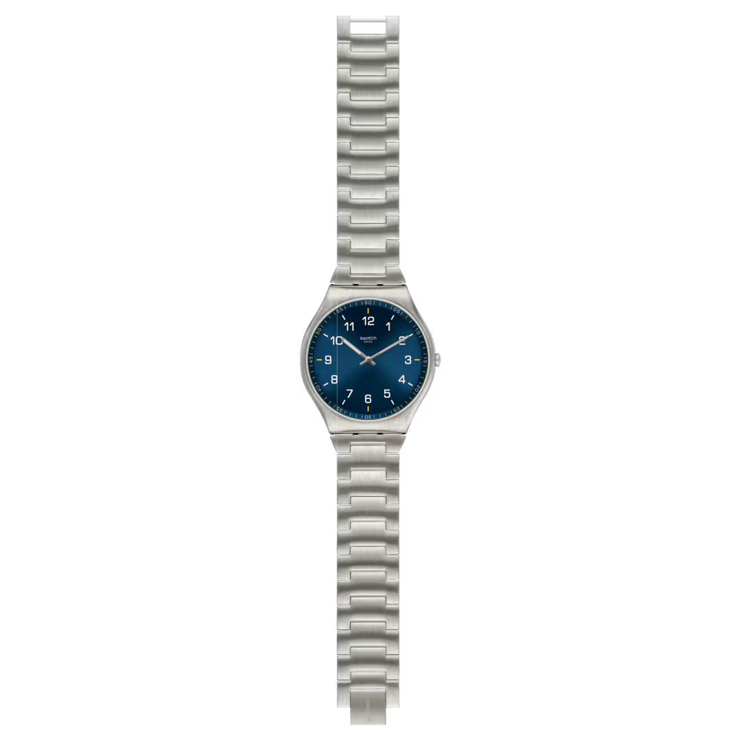 Swatch Men's Analog Watch – Blue Dial & Silver Stainless Steel Bracelet