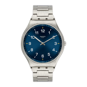 Swatch Men's Analog Watch – Blue Dial & Silver Stainless Steel Bracelet