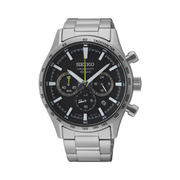 Seiko Chronograph Black Dial Silver Stainless Steel Men's Watch