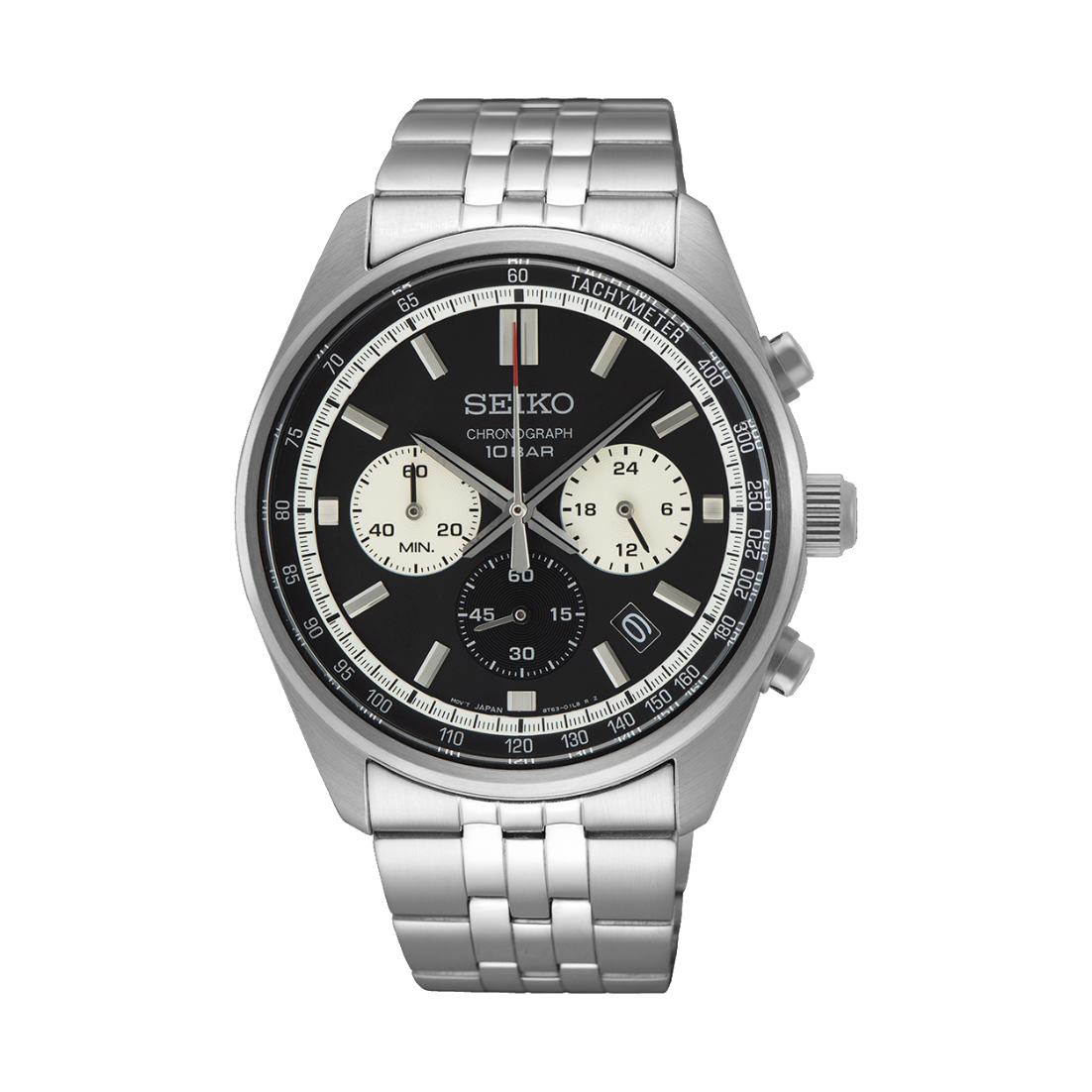 Seiko Black Dial Silver Stainless Steel Men's Watch