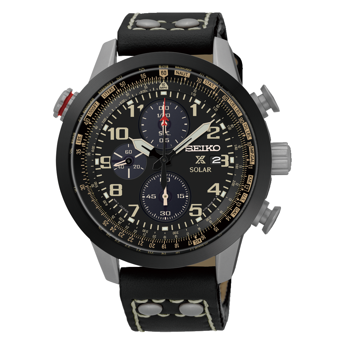 Seiko Prospex Black Dial Black Leather Strap Men's Watch