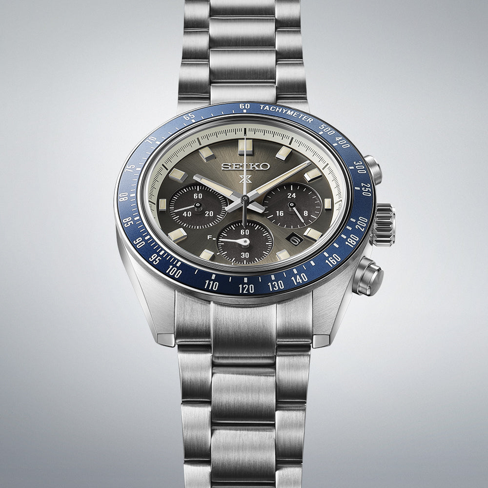 Seiko Speedtimer Gray Dial Blue Bezel Men's Watch