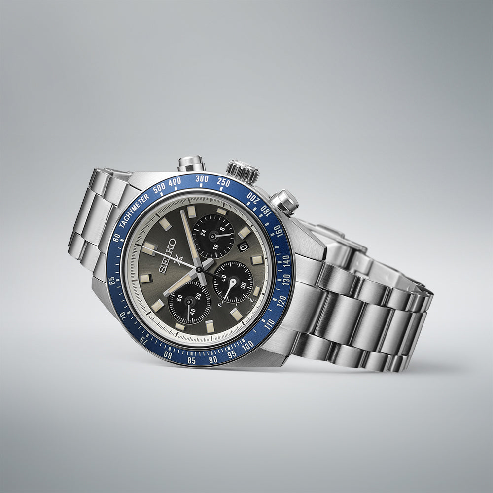 Seiko Speedtimer Gray Dial Blue Bezel Men's Watch