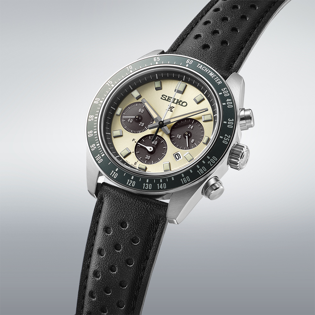 Seiko Speedtimer Cream Dial Green Bezel Men's Watch