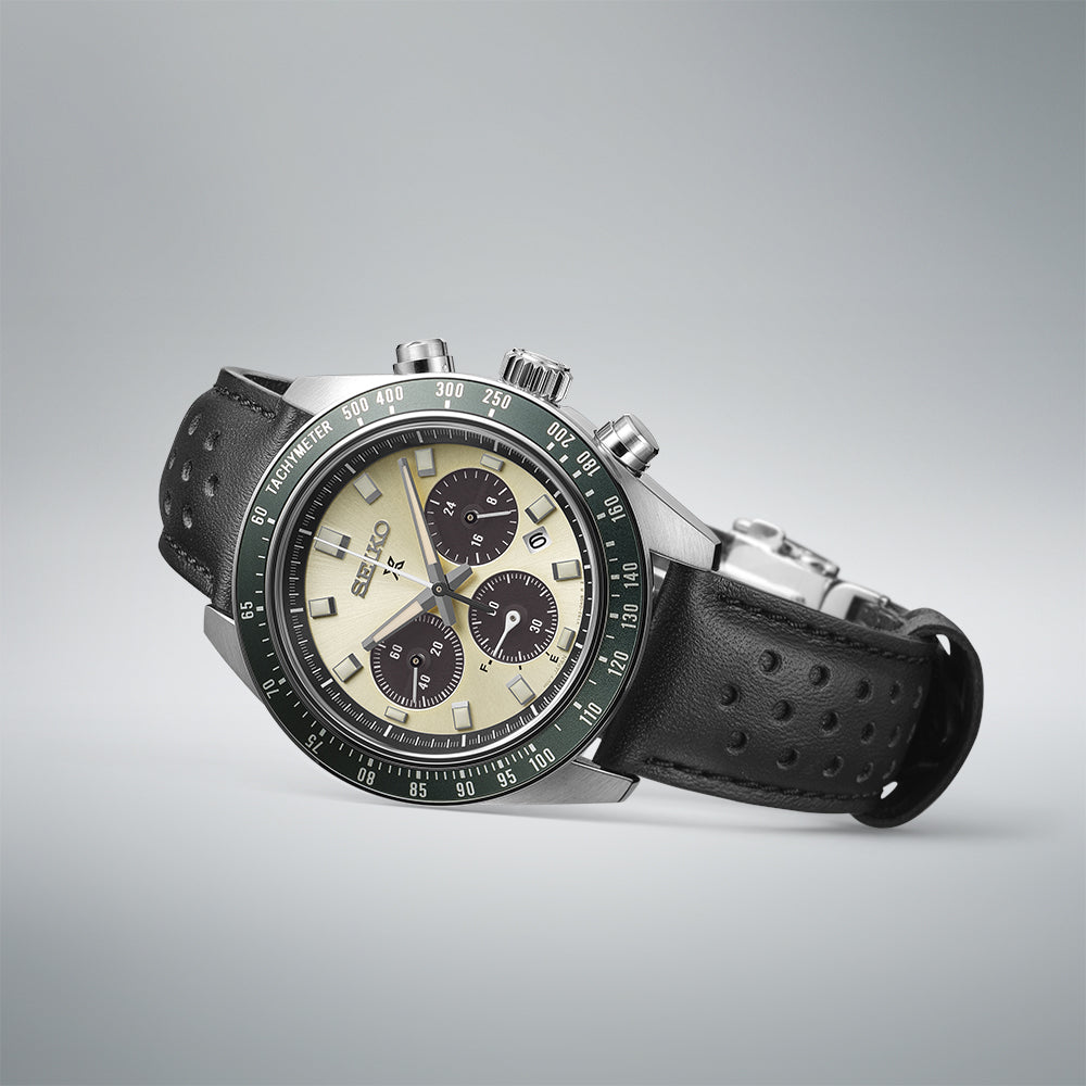 Seiko Speedtimer Cream Dial Green Bezel Men's Watch