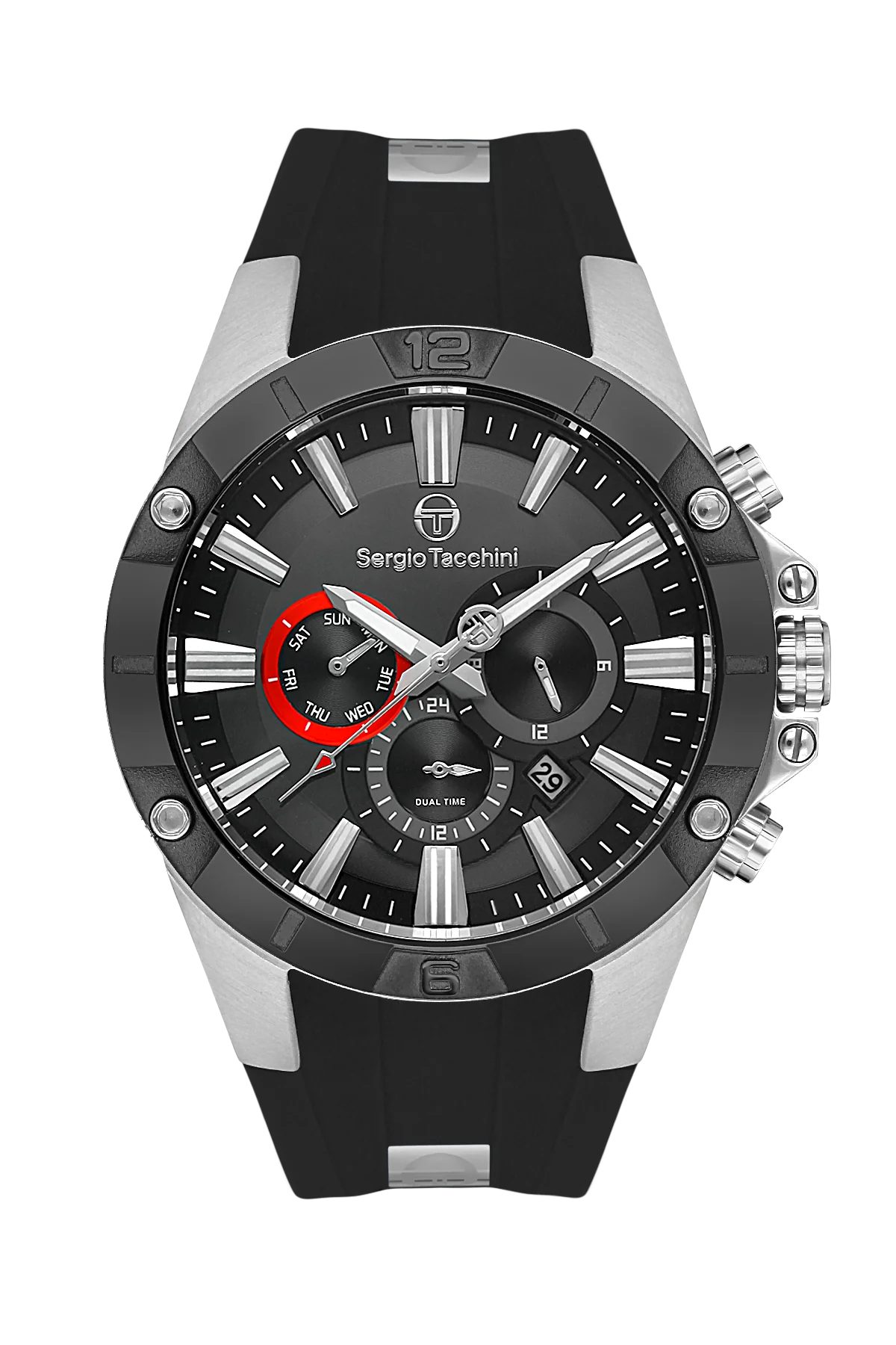 Sergio Tacchini Men's Chronograph Watch – Black Dial & Black Silicone Strap