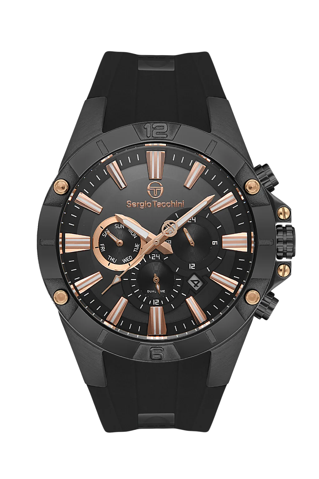 Sergio Tacchini Men's Chronograph Watch – Black Dial & Black Silicone Strap