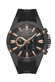 Sergio Tacchini Men's Chronograph Watch – Black Dial & Black Silicone Strap