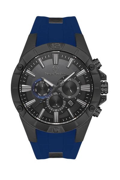 Sergio Tacchini Men's Chronograph Watch – Black Dial & Blue Silicone Strap