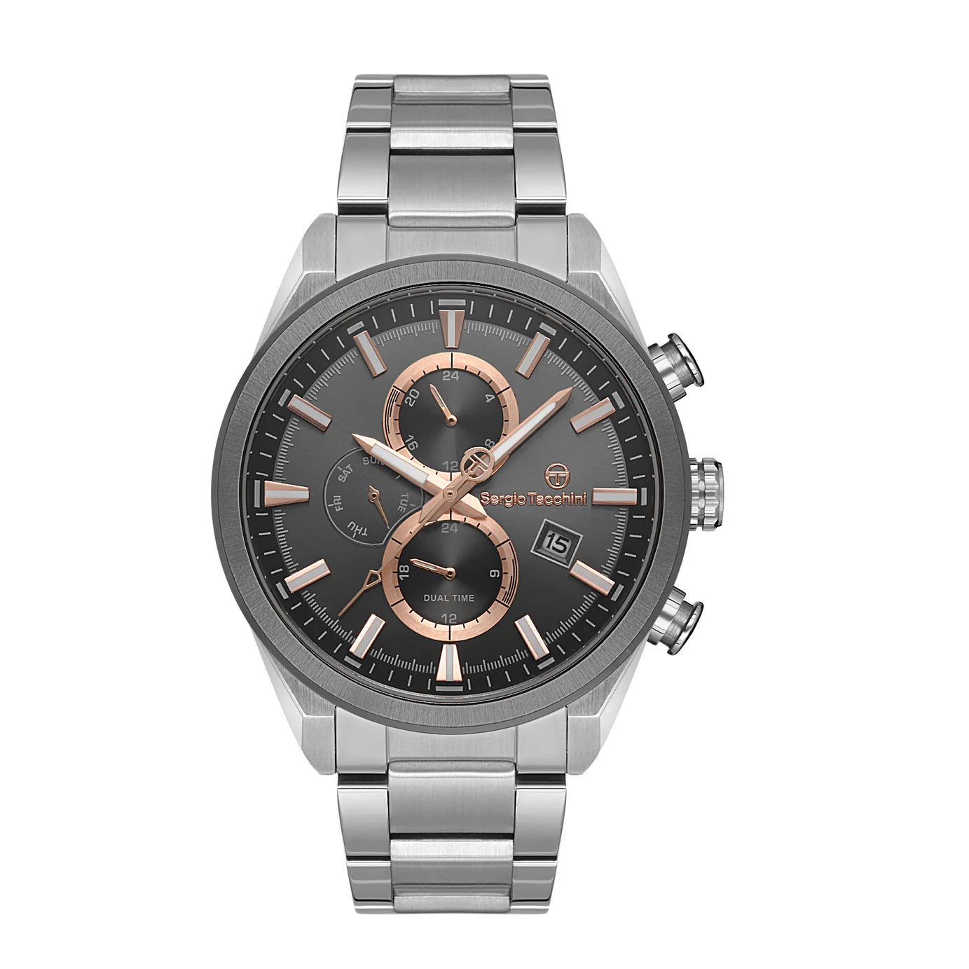 Sergio Tacchini Men's Chronograph Watch – Grey Dial & Silver Stainless Steel Bracelet
