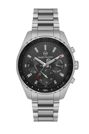 Sergio Tacchini Men's Chronograph Watch – Black Dial & Silver Stainless Steel Bracelet