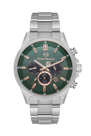 Sergio Tacchini Men's Chronograph Watch – Green Dial & Silver Stainless Steel Bracelet