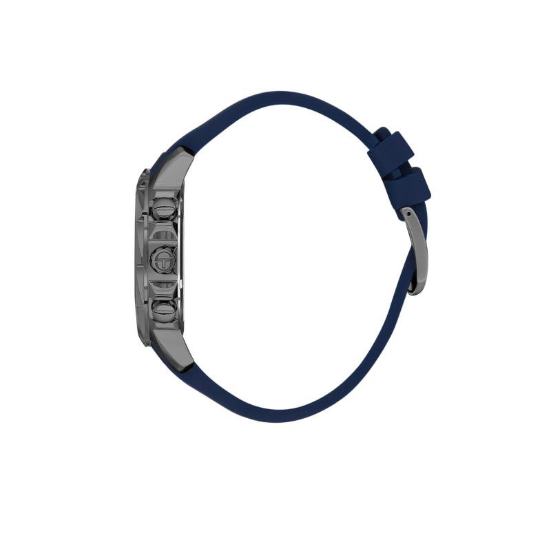 Sergio Tacchini Men's Chronograph Watch – Black Dial with Blue Silicone Strap