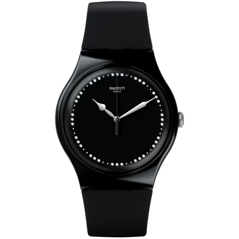 Swatch For Unisex Black Rubber Strap, Black Dial Watch - SUOB131