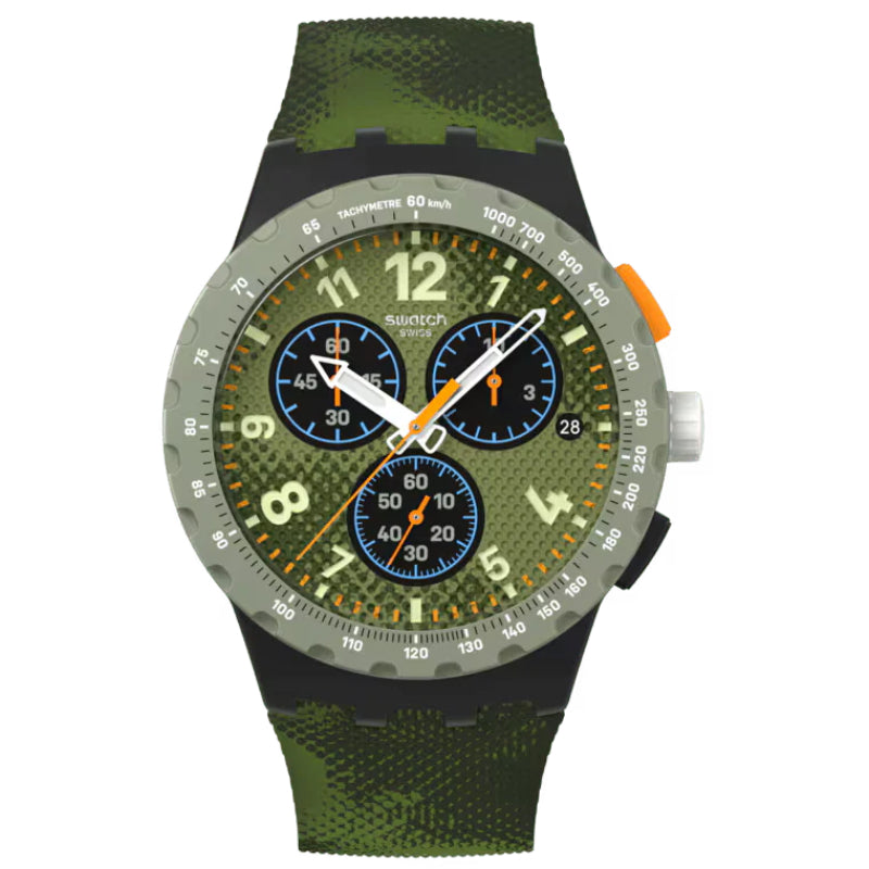 Swatch Midday Camo Chronograph Quartz Green Dial Watch Men’s  - SUSB423
