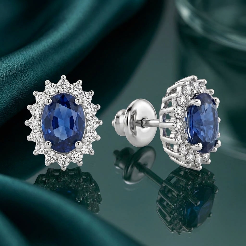 925 Silver Fully Studded Royal Blue Earrings