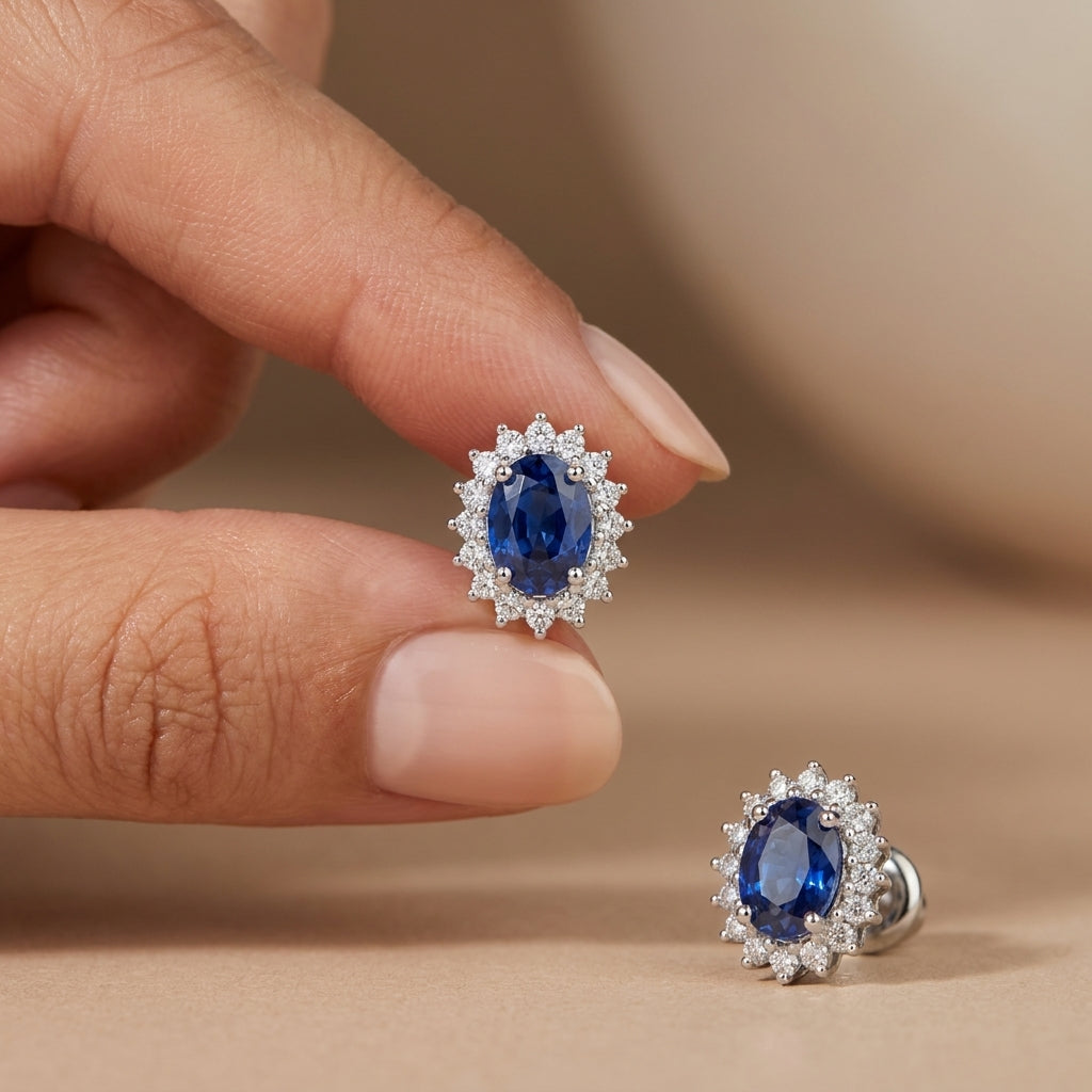 925 Silver Fully Studded Royal Blue Earrings
