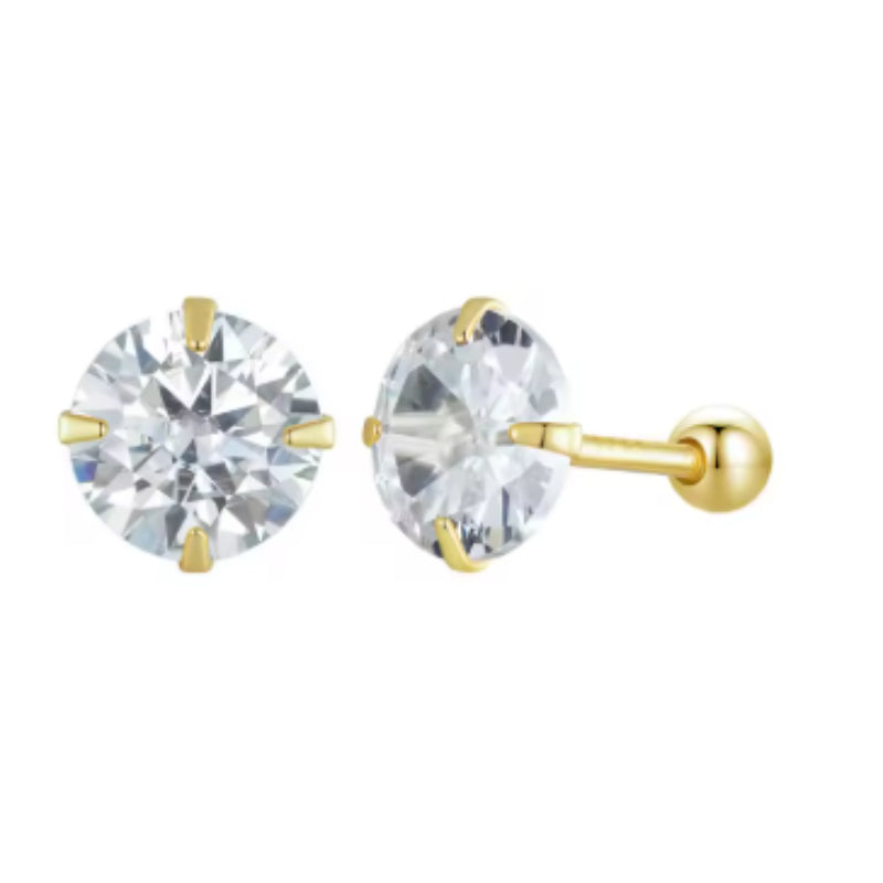 حلق فضة عيار 925 مطلي ذهب بفص زركون شفاف