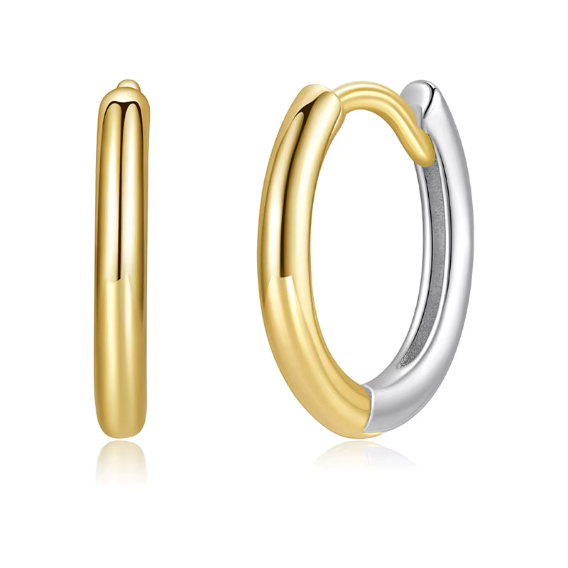 حلق فضة عيار 925 دائري سادة فضي وذهبي