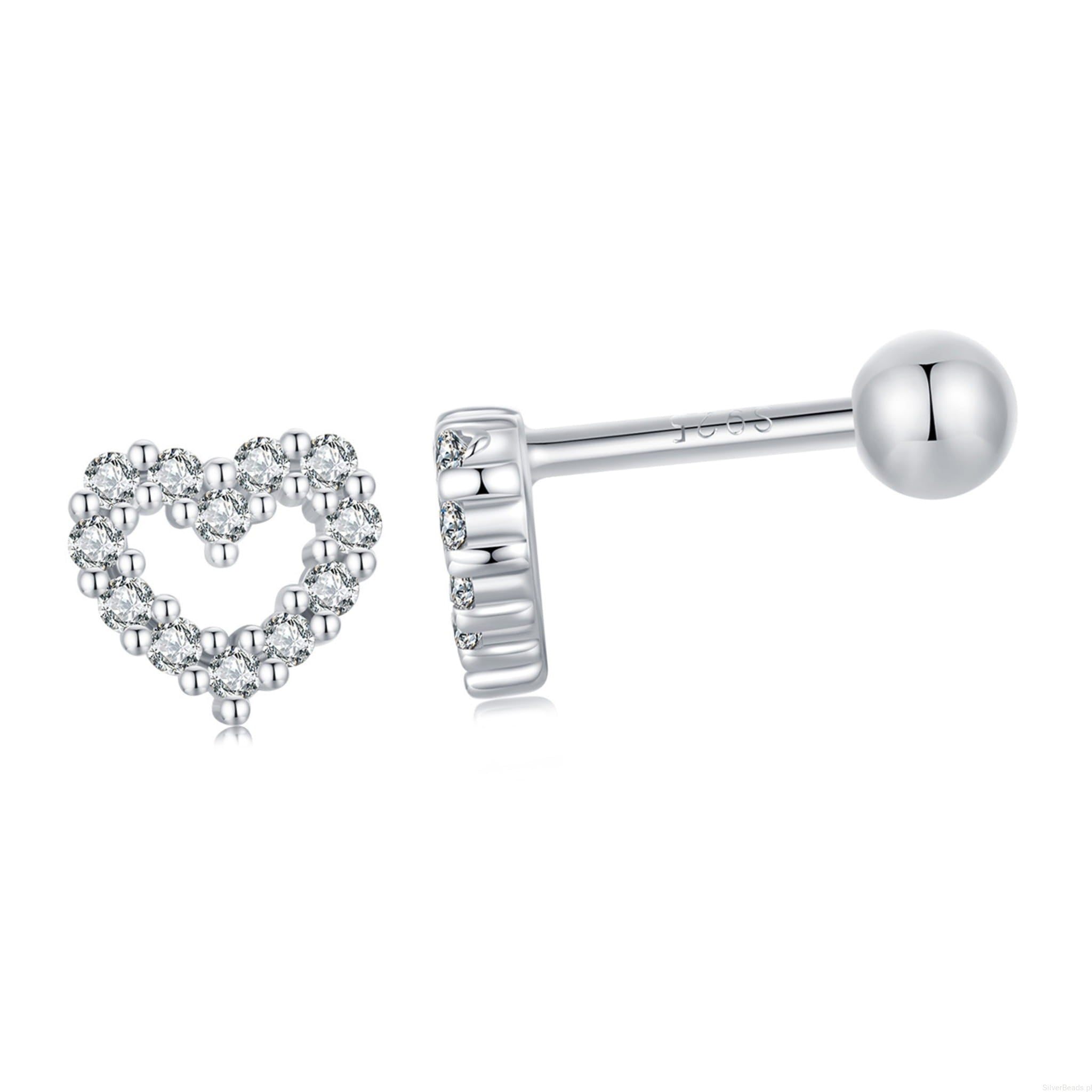 حلق فضة عيار 925 بتصميم قلب مرصع بزركون