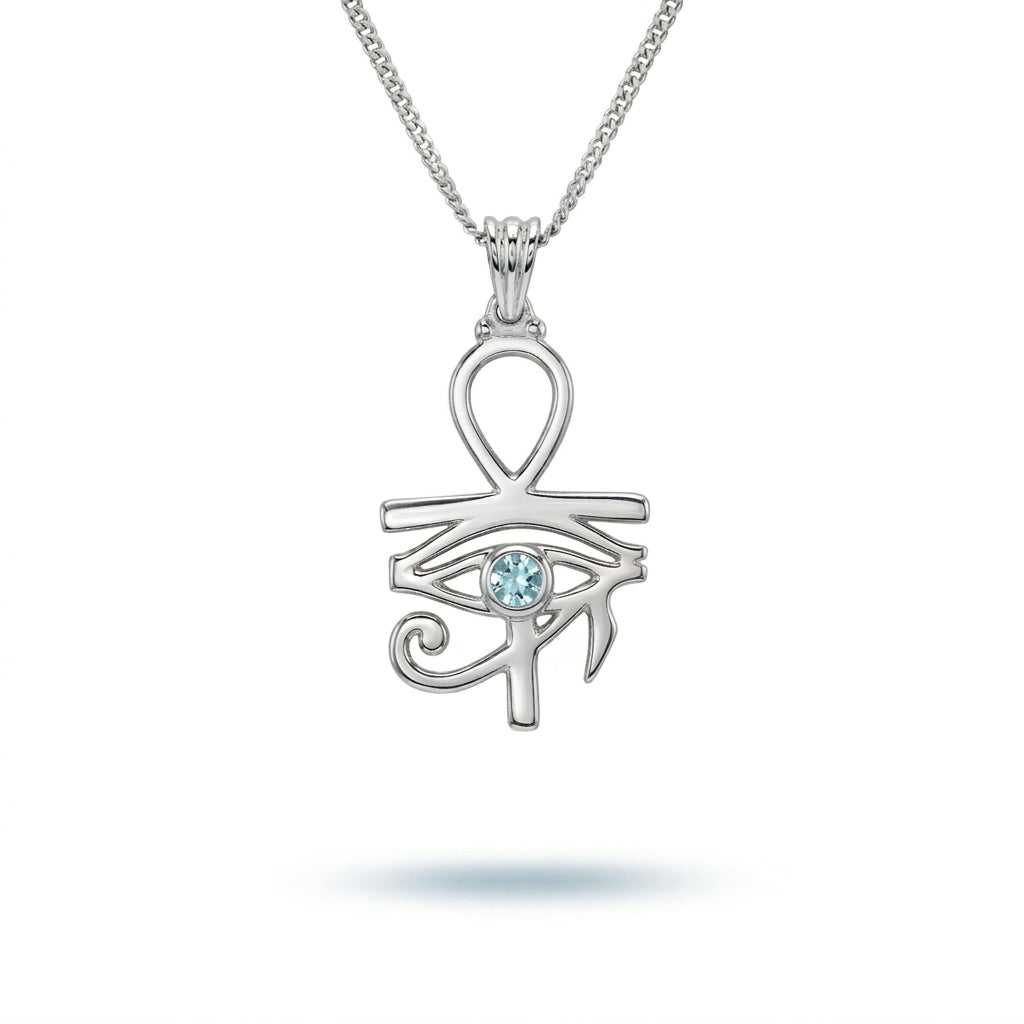 Pharaoh's Eye of Horus Silver Necklace with Sky Blue Stone 925 Silver