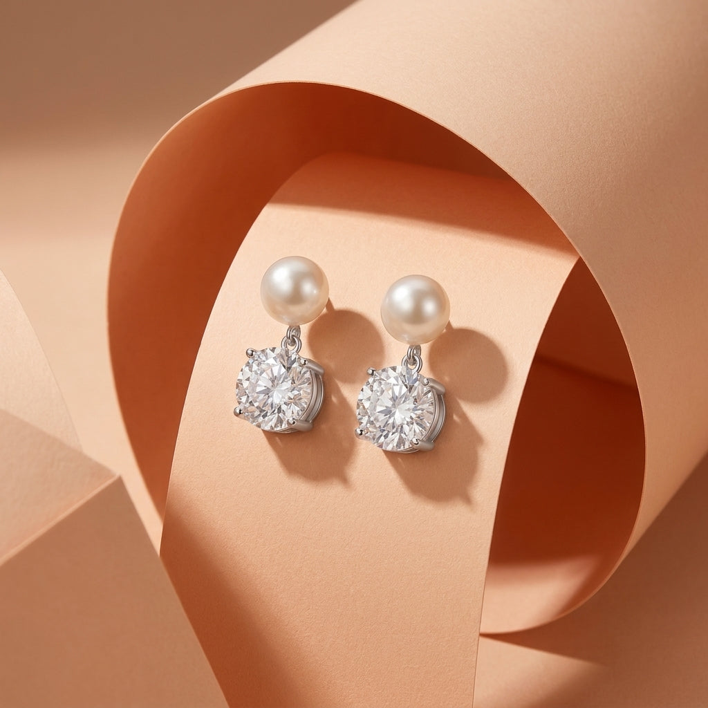 925 Silver Earrings Adorned With A Sparkling Stone And Pearl
