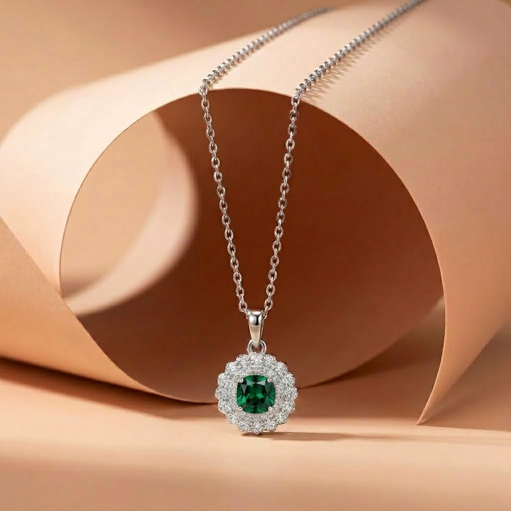 Green Flower Necklace With Zircon 925 Silver