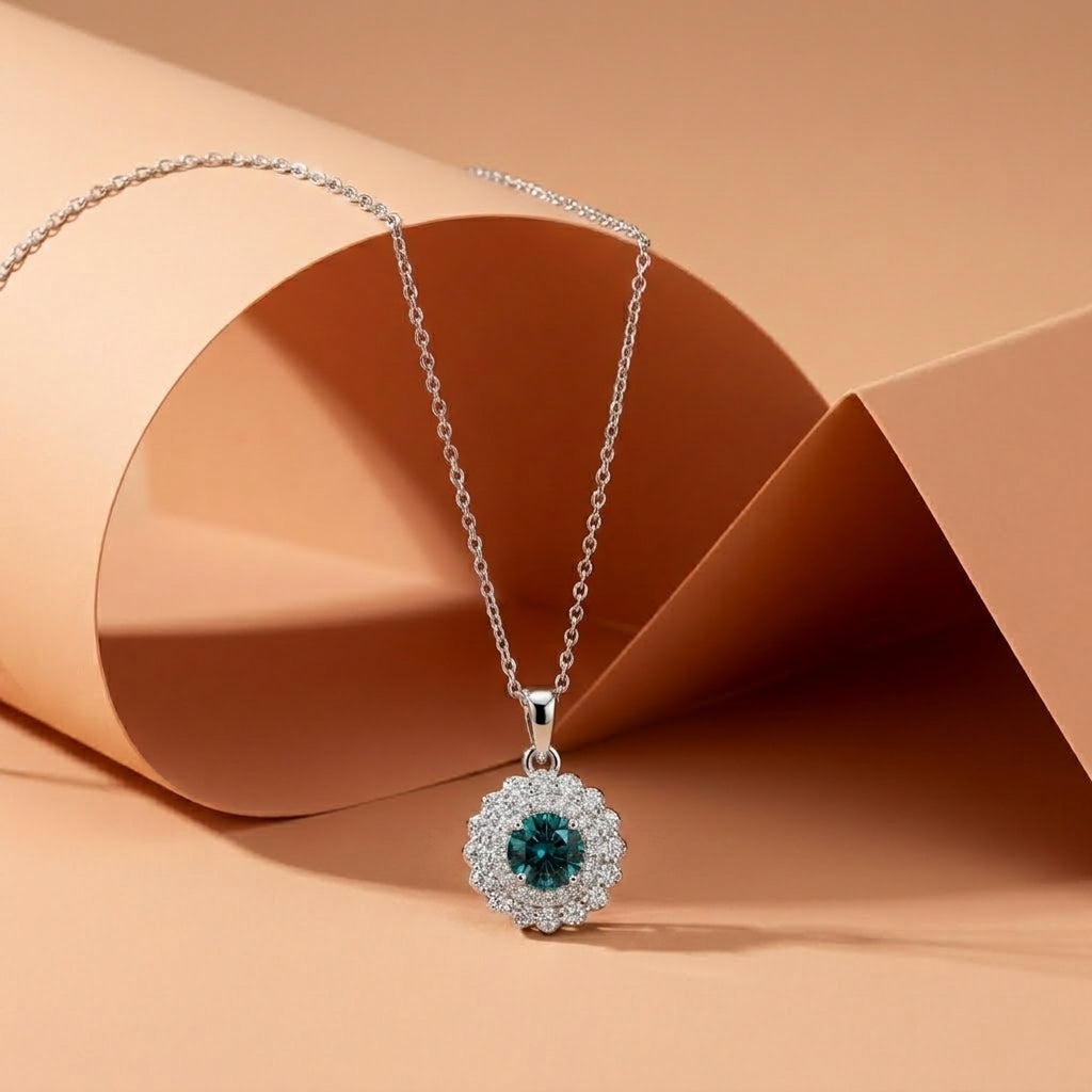 Dark Blue Flower Necklace With Sparkling Zircon 925 Silver