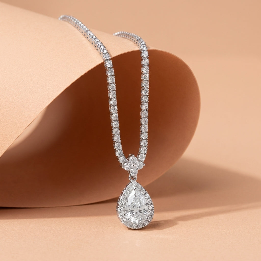 925 Silver Zircon Teardrop Necklace
