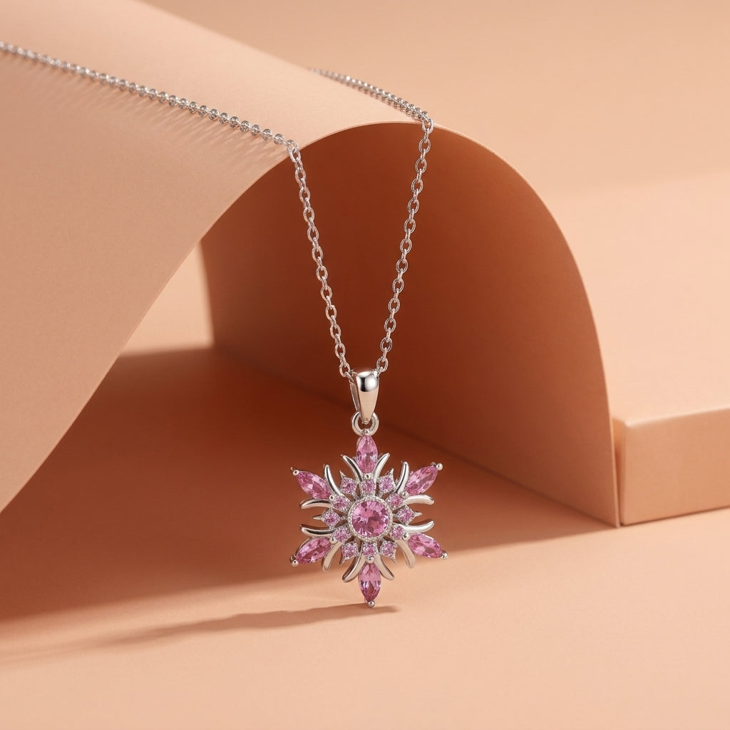 925 Silver Royal Pink Flower Necklace