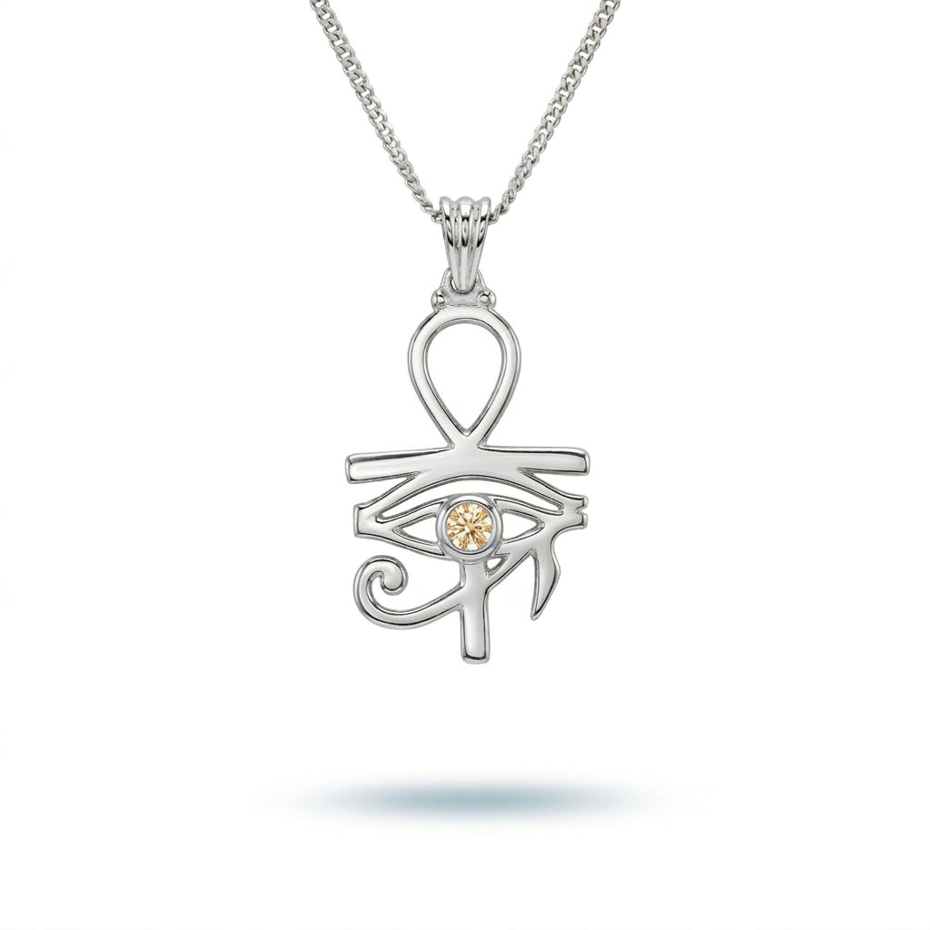 Pharaoh's Eye of Horus Silver Necklace with Gold Stone 925 Silver