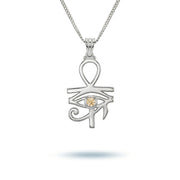 Pharaoh's Eye of Horus Silver Necklace with Gold Stone 925 Silver