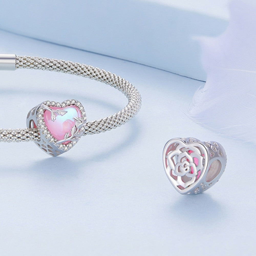 Charm Heart Pendant and Love Rose 925 Sterling Silver