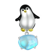 925 Sterling Silver Penguin Charm with Blue Crystal Bead