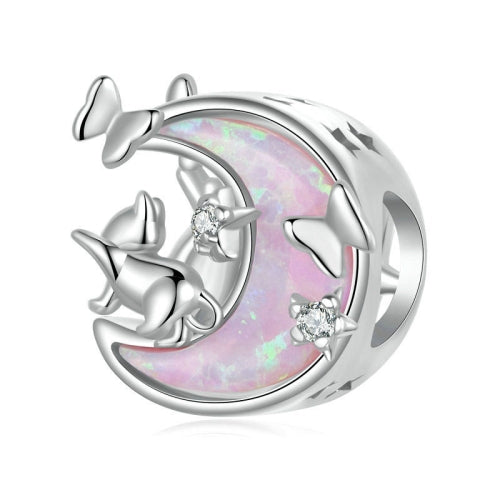 Butterfly and Cat Crescent 925 Silver Charm
