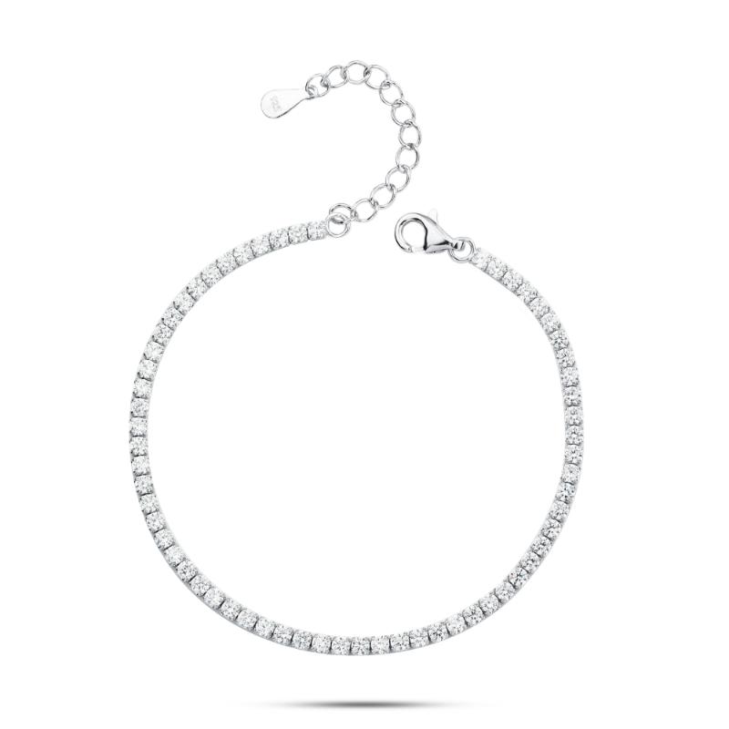Tennis Bracelet with Shiny Zircon Stones, 925 Sterling Silver 
