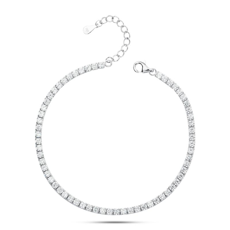 Tennis Bracelet with Shiny Zircon Stones, 925 Sterling Silver (2.5mm)