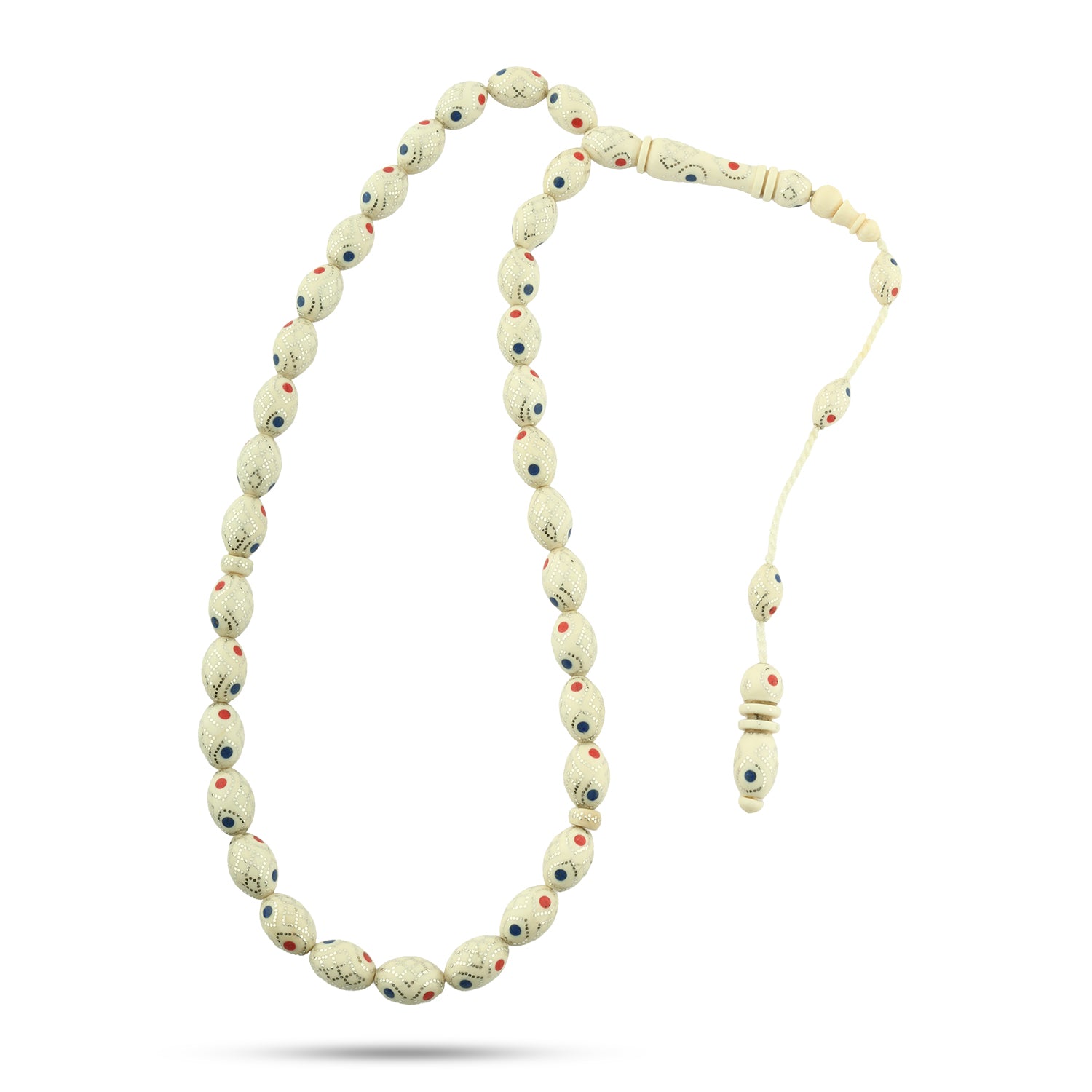 سبحة لوكس زتونة ملكية من العاج الطبيعي مطعمة فضة 999 ومرجان ولابيس – TROS02-52I