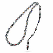 “ Dorreya ” Natural Yusr Wood Prayer Beads Inlaid with Silver, Turquoise, Amber, Coral, and Malachite – 33 Beads