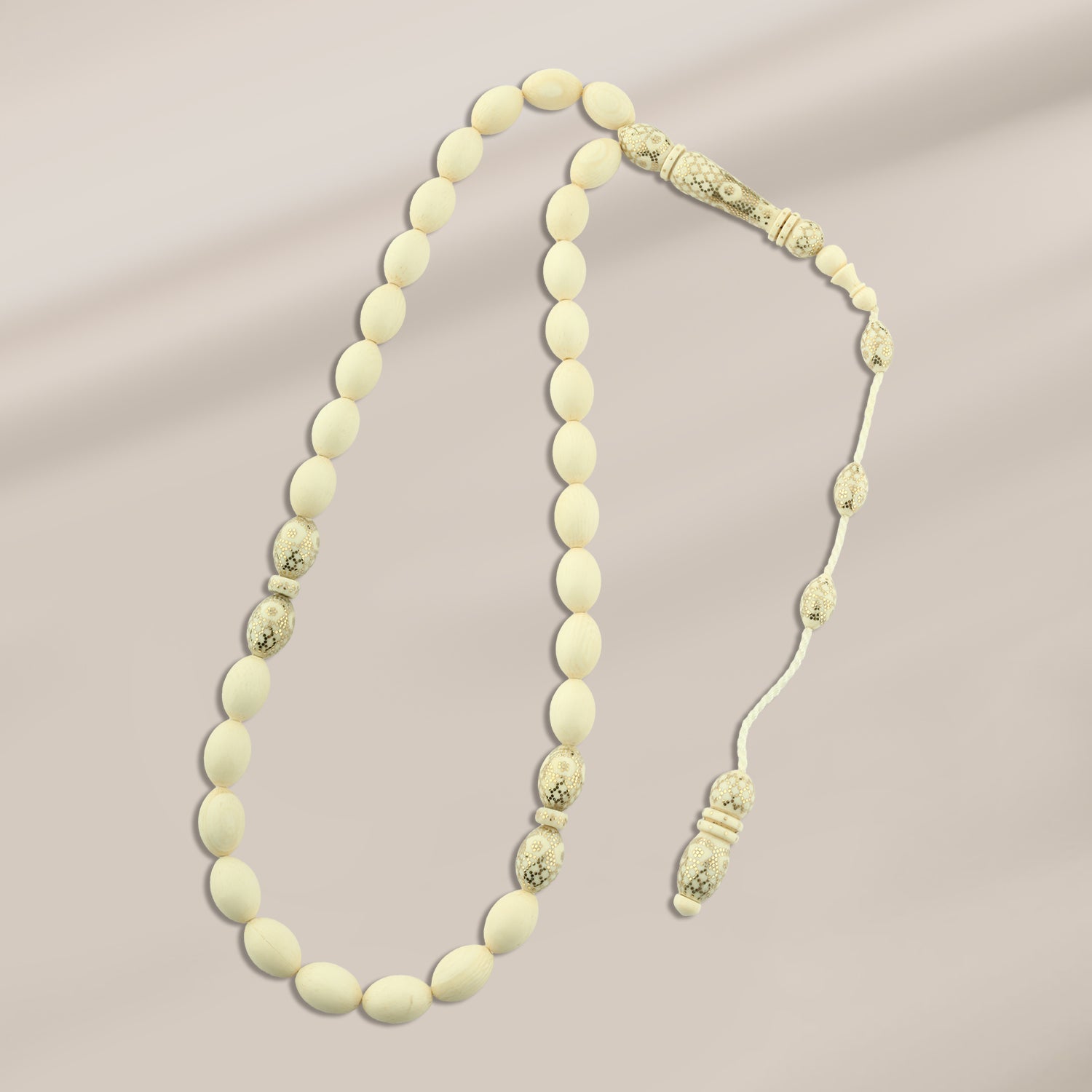 سبحة لوكس التراثية من العاج الطبيعي سن الفيل مطعمة بفضه عيار 999 – TROS04-50I